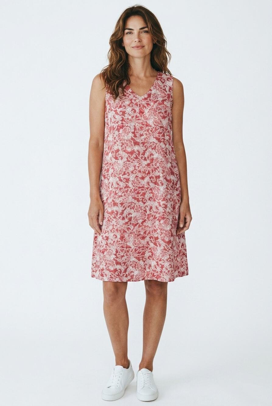 J. Jill S pink floral paisley sleeveless midi dress linen Lagenlook Coastal